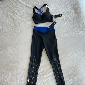 Adidas performance LEGGINGS XS - black leopard and blue detailing. New with tags